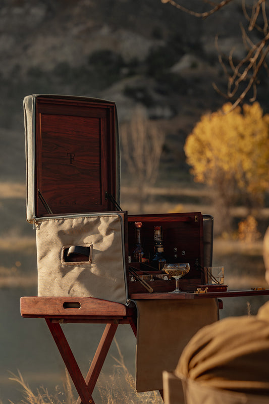 Safari field bar crafted from Zambezi teak with oil finish for outdoor use