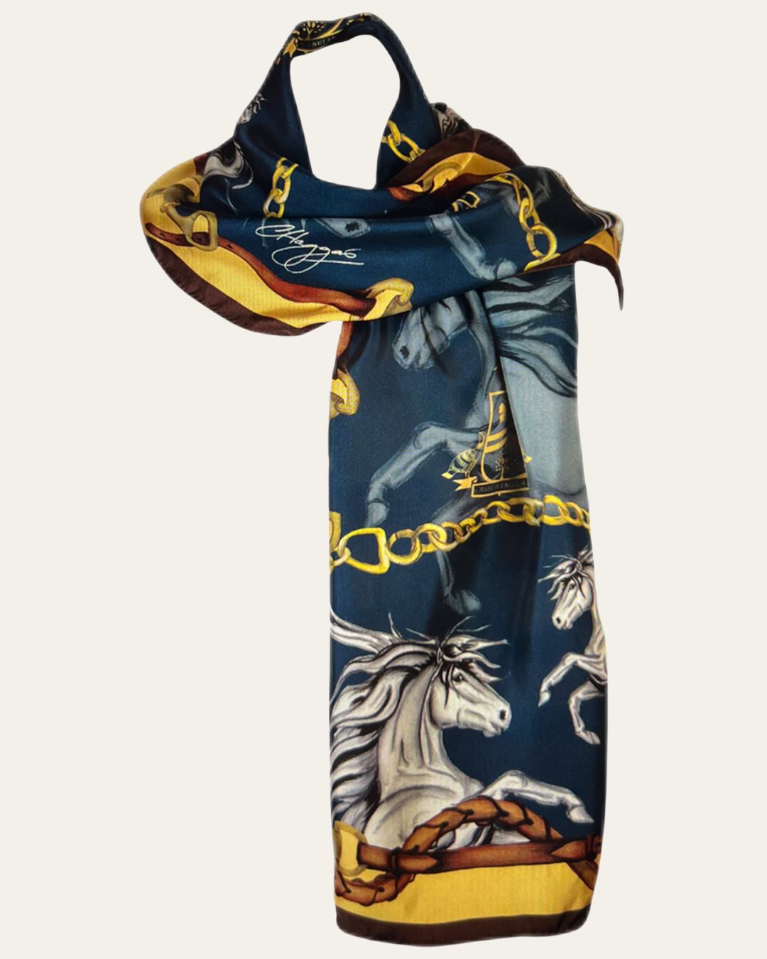 Hold Your Horses Toffee & Gold Classic Silk Scarf