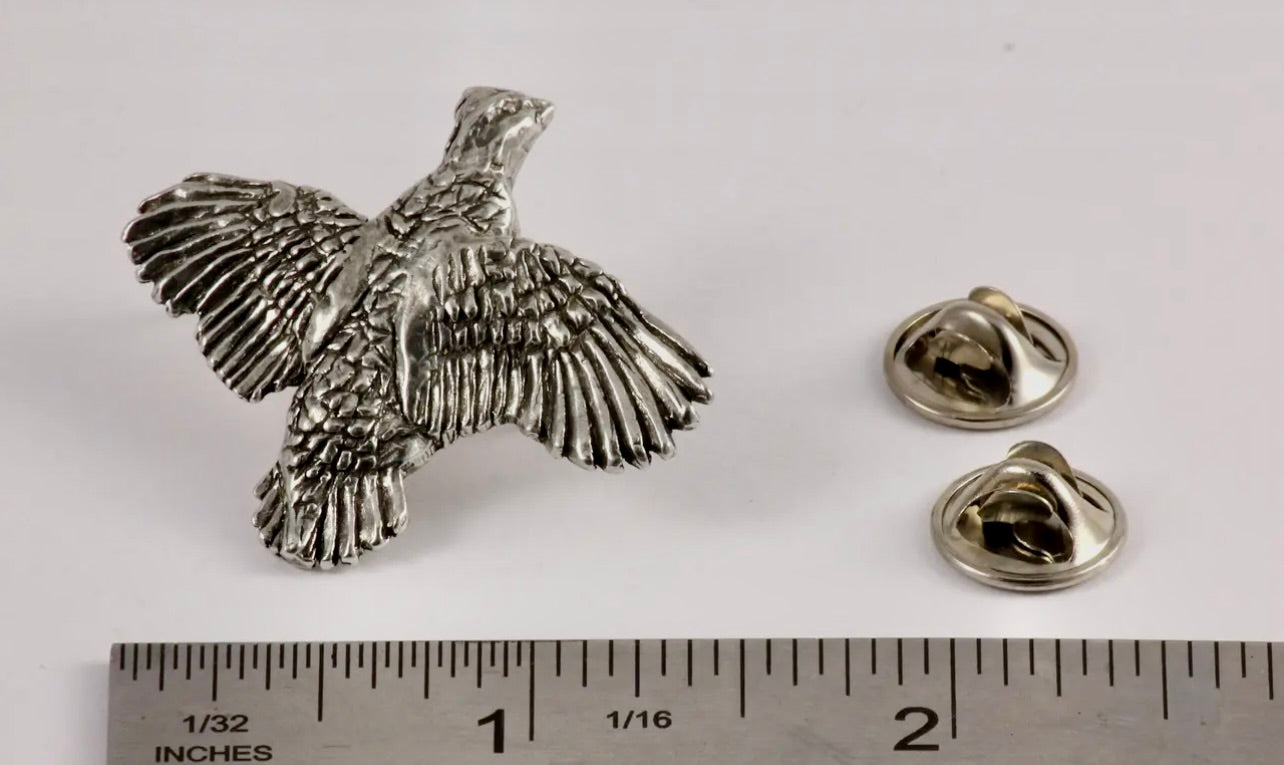 Flying Bobwhite Quail Pewter Lapel Pin
