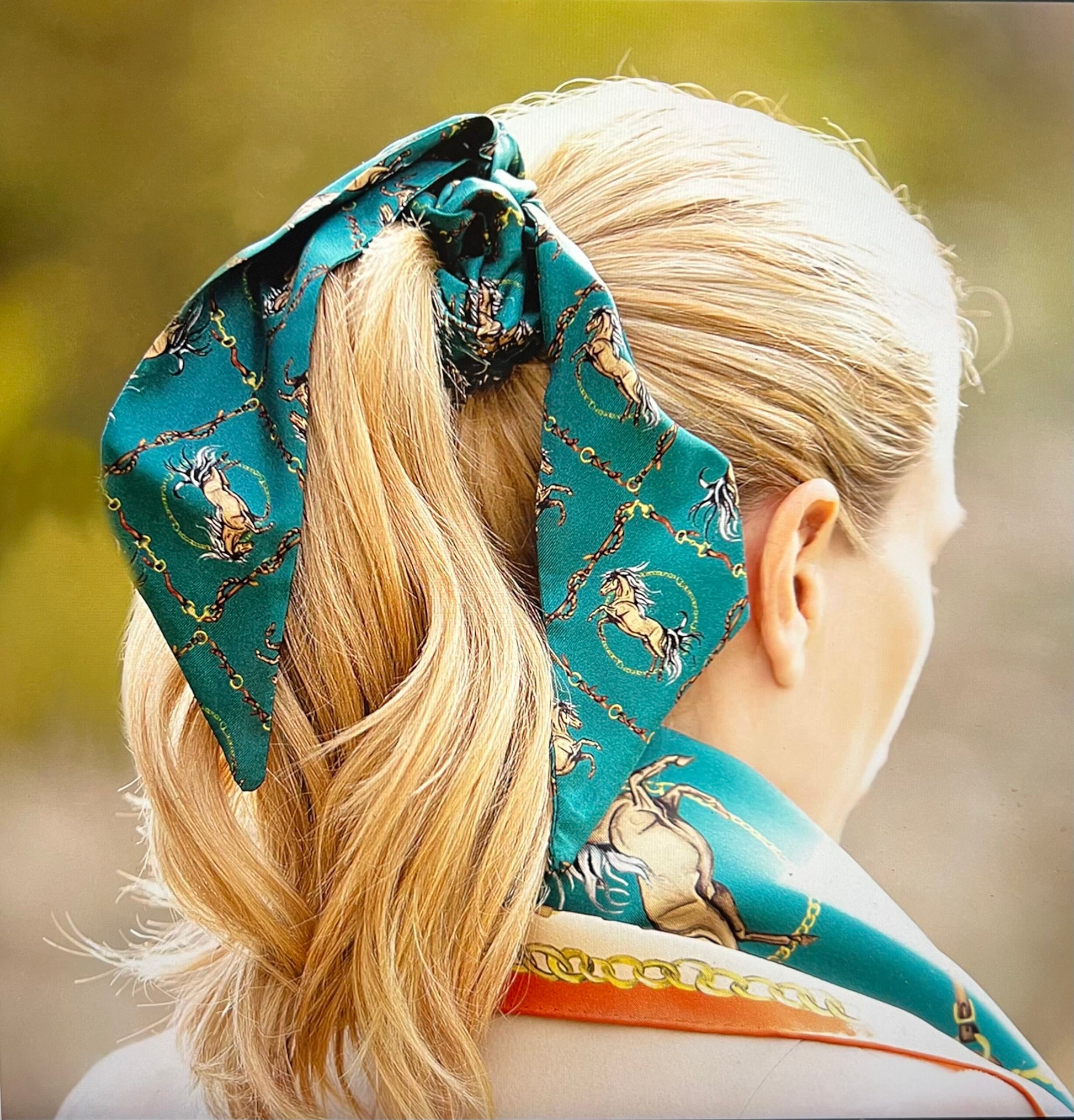 Rearing To Go Teal Medium Silk Scrunchie