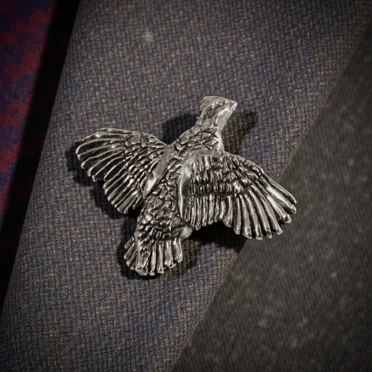 Flying Bobwhite Quail Pewter Lapel Pin