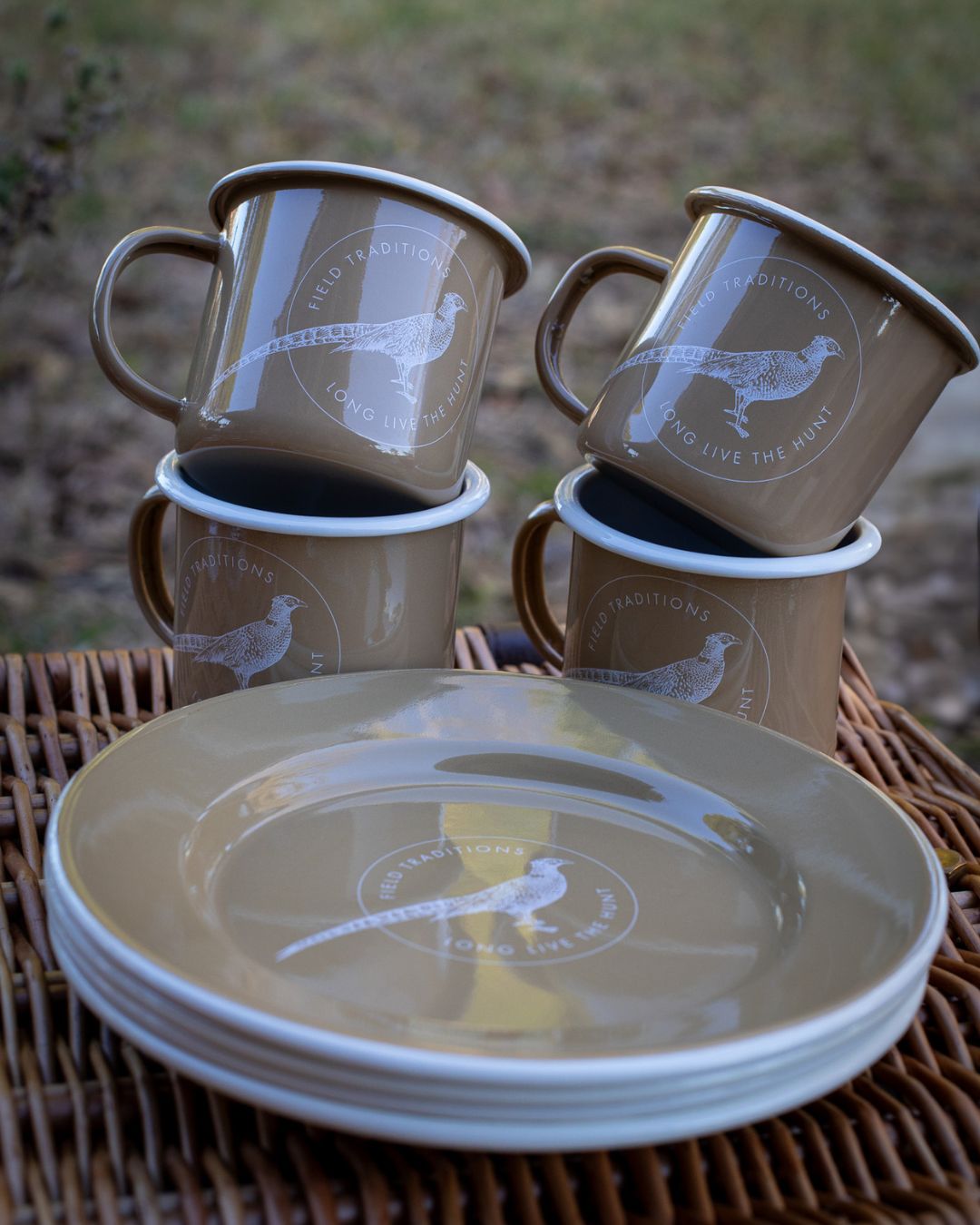 Field Traditions Pheasant Enamelware Cups and Plates - Set of 4
