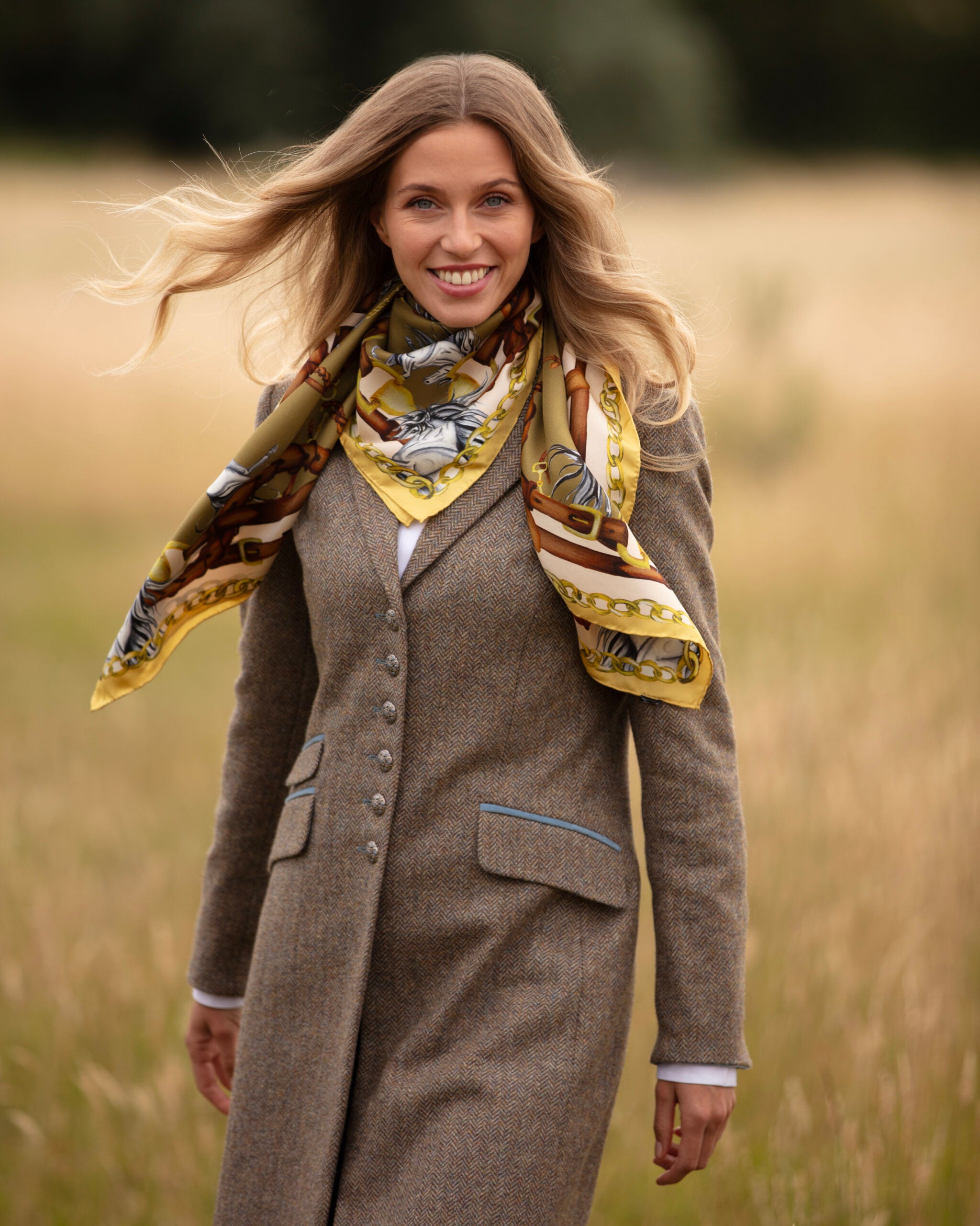 Olive and Cream Large Silk Scarf by Field Traditions