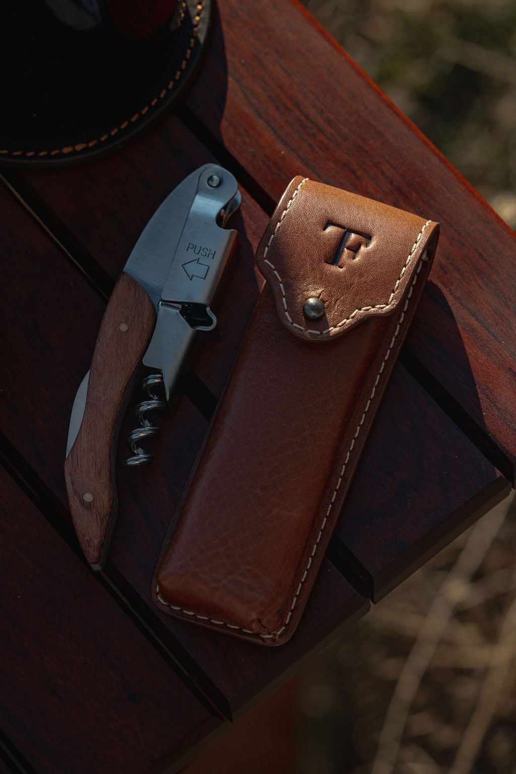 Field Traditions Leather Wine Opener Sleeve with Sommelier Wine Opener