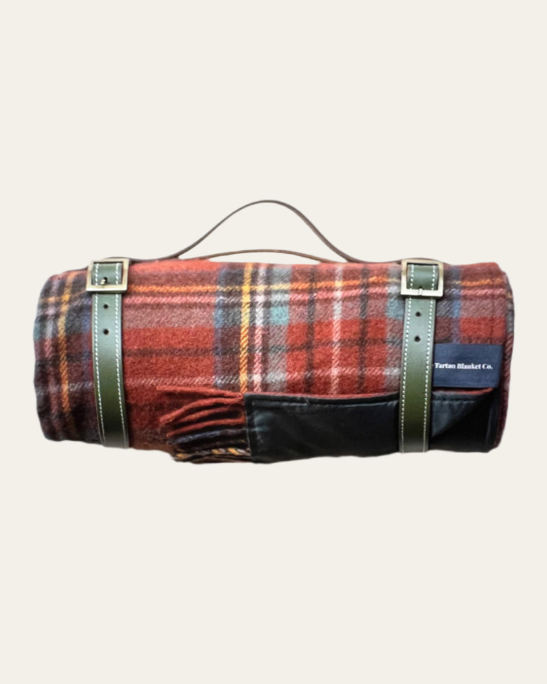 Eco-friendly tartan picnic blanket with water-resistant backing and carrier
