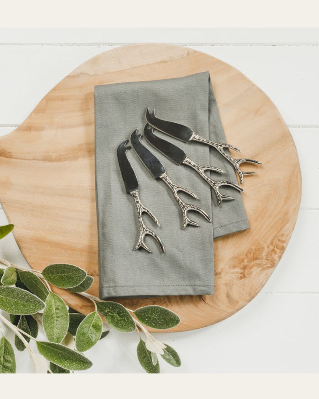 Set of 4 Stainless Steel Mini Cheese Knives with Antler Handles
