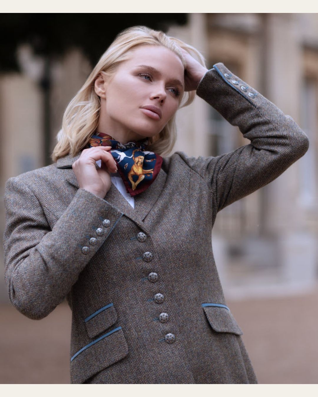 It’s a Dog’s Life Hunter Claret & Navy Medium Square Silk Scarf by Clare Haggas