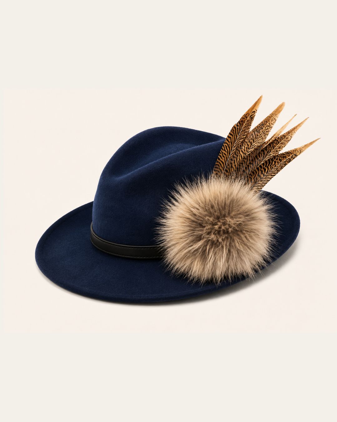 Navy Blue Fedora with Black Leather Band