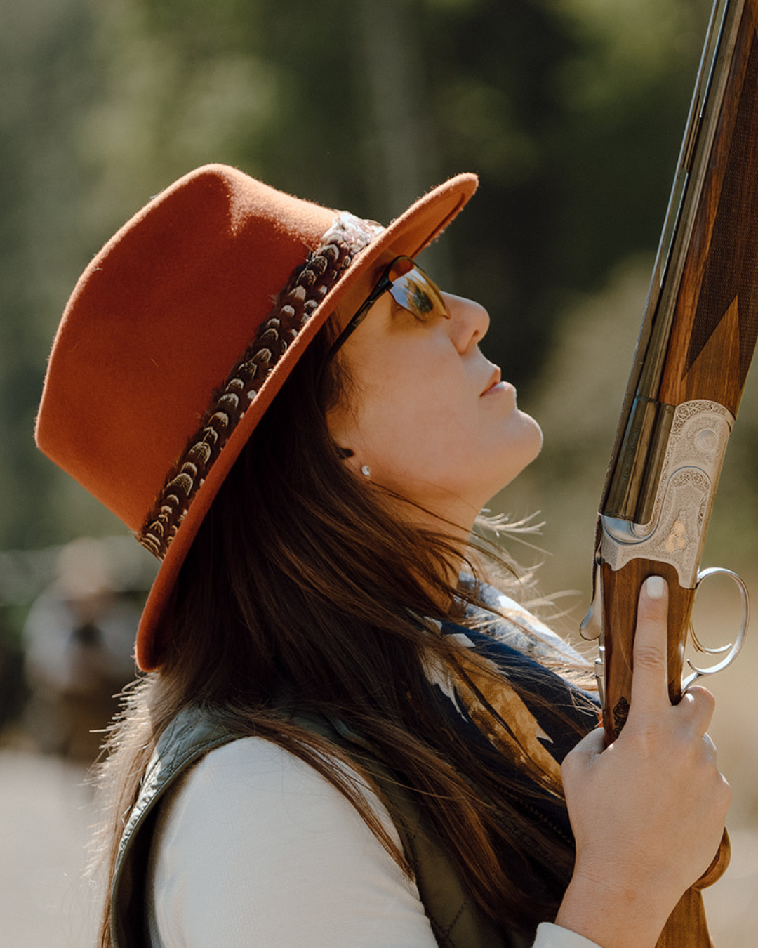 Rust Orange Fedora Hat with Pheasant Wrap